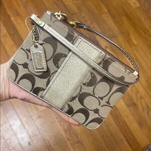 Coach Brown and Gold Clutch with Signature Monogram